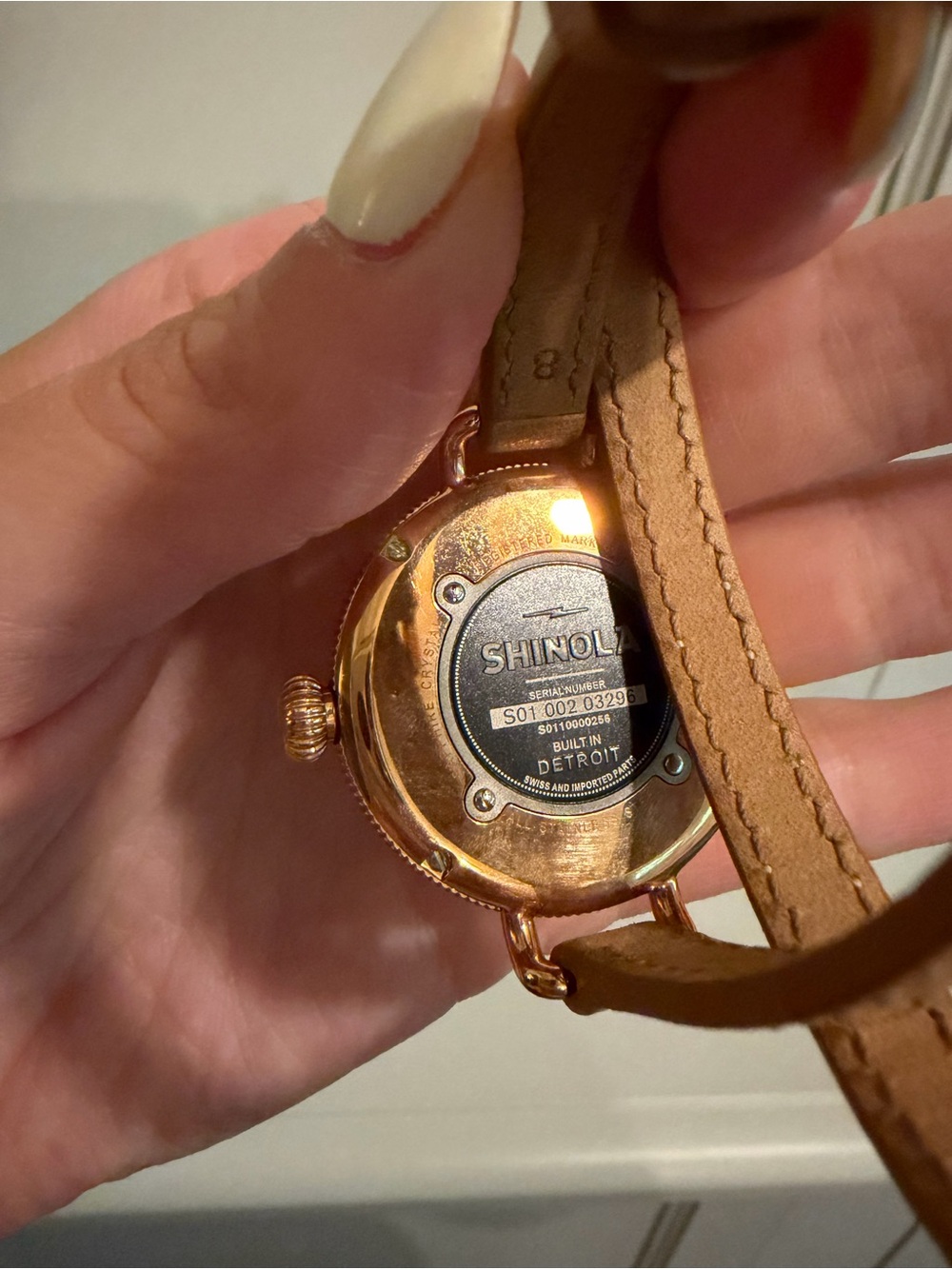 Shinola Tan Leather Double-Wrap Watch with Gold Case - Picture 4 of 6